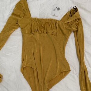 Forever 21 Mustard Long Sleeve Bodysuit